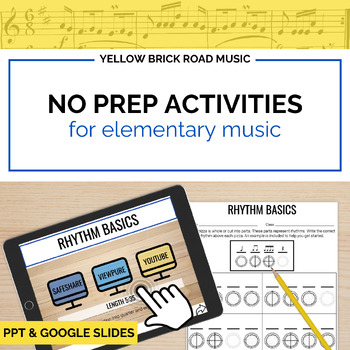 Preview of No Prep Activities for Elementary Music - music sub plans - music worksheets