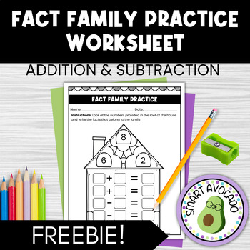 Preview of No Prep Addition and Subtraction Fact Family Practice Worksheet - Freebie!