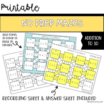 Preview of No Prep Addition to 10 Mazes l Printable