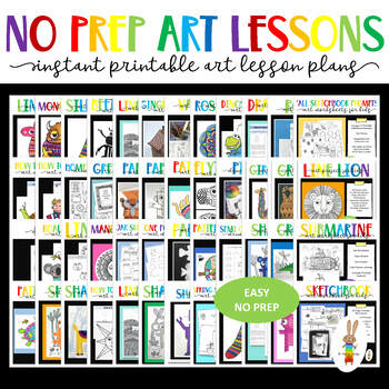 Preview of No Prep Art Lessons and Art Worksheets Big Bundle