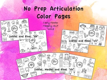 Preview of No Prep Articulation Coloring Pages for "sh" "ch" and "th"