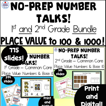 Preview of No Prep BUNDLE! Print Digital 1st and 2nd Grade Math Place Value Number Talks