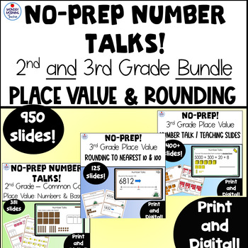 Preview of No Prep BUNDLE! Print Digital 2nd and 3rd Grade Math Place Value Number Talks