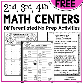 Preview of Free NO PREP MATH Centers and Games - Rounding, Fact Fluency, Place Value