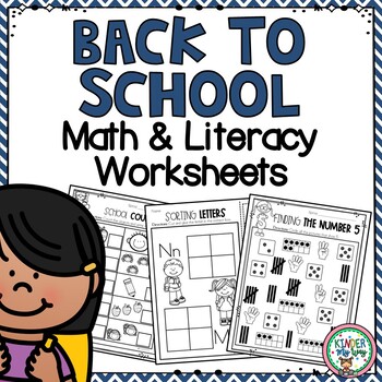 Preview of No Prep Back to School Math & Literacy Worksheet Bundle | Kindergarten & Pre-K