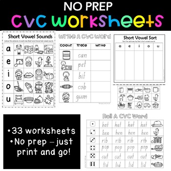 No Prep CVC Worksheets by Engage and Educate | TPT