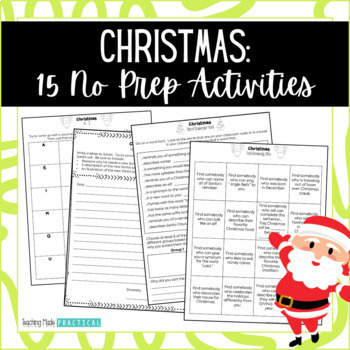 Preview of No Prep Christmas ELA Activities & Worksheets -  Fun Packet - Reading, Writing