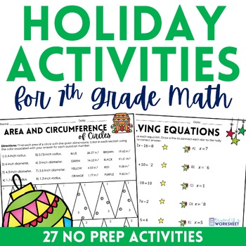 Preview of 7th Grade Christmas Math Activities | Holiday Math Worksheets and Activities