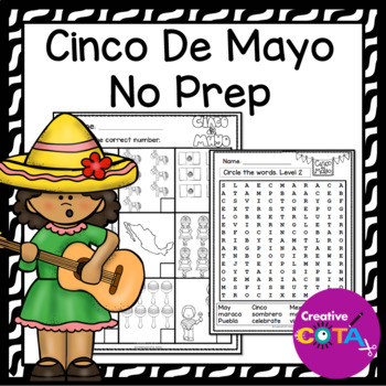 Preview of Occupational Therapy No Prep Cinco De Mayo Math & Literacy Worksheets Activities