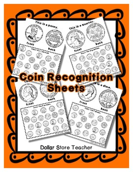 Preview of No Prep Coin / Money Recognition Work Sheets - Penny Dime Quarter Nickel