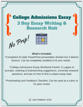 Preview of No Prep College Admissions Essay 3-Day Unit