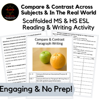Preview of No Prep Compare & Contrast Paragraph Writing Middle & High School ESL/ELL Guide