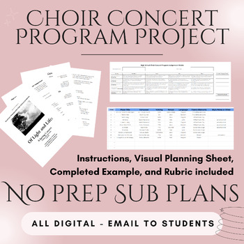 Preview of No Prep Concert Program Project/Choir Sub Plan | High School Chorus