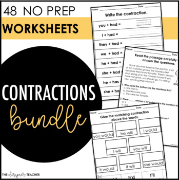 Preview of No Prep Contractions Worksheets Activities Bundle