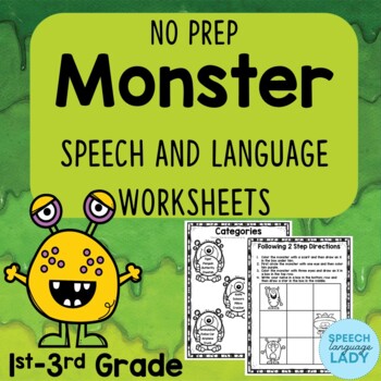 Preview of No Prep Speech and Language Therapy Worksheets | Monster FREEBIE