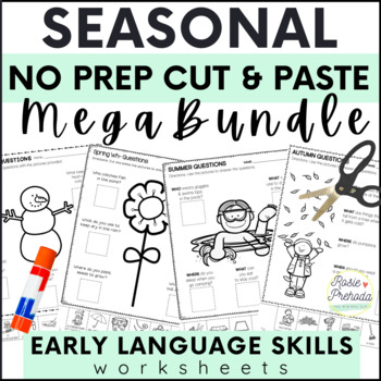 Preview of Seasonal No Prep Speech Therapy Cut and Paste Activities MEGA BUNDLE