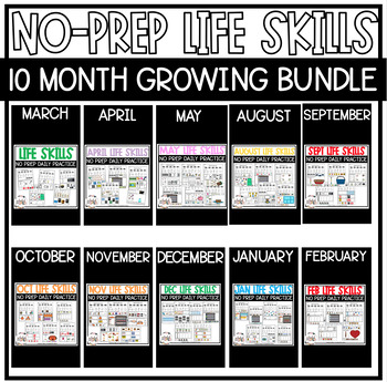 Preview of No-Prep Daily Life Skills Practice *10 MONTH BUNDLE* for Special Education