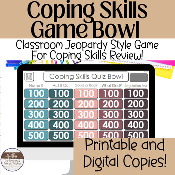 Preview of No-Prep Digital Coping Skills Jeopardy Review Game For Managing Emotions