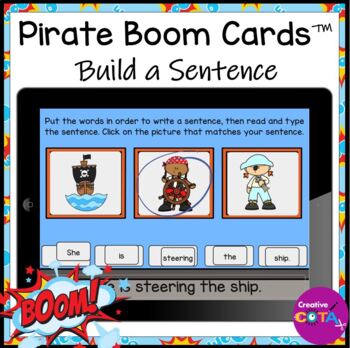 Preview of Occupational Therapy Pirate Scrambled Build a Sentence Digital Boom Cards™