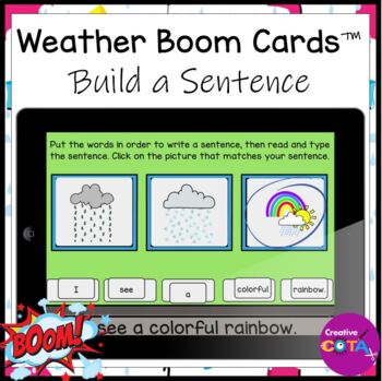 Preview of Occupational Therapy Weather Scrambled Build a Sentence Digital Boom Cards™