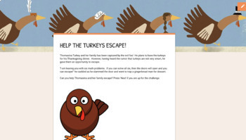 Preview of No Prep Digital Multiplication/Division/Volume Thanksgiving Math Escape Room