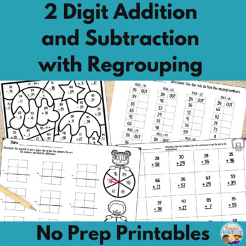 Preview of No Prep Double Digit Addition and Subtraction Printables