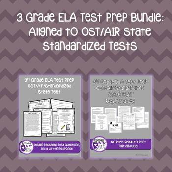 Preview of No Prep ELA 3rd Gr. Test Practice Bundle Aligned w/OST, FSA, OAA, PARCC