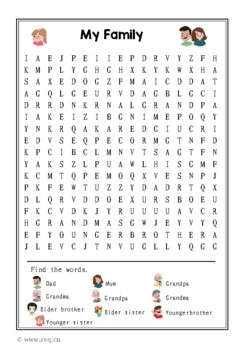 No Prep! ESL Word Search: My Family, vocabulary Worksheet -Answer key ...