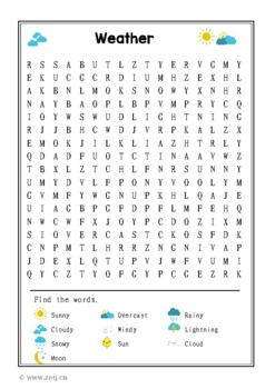 No Prep! ESL Word Search: Weather, vocabulary Worksheet -Answer key ...