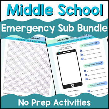 Preview of No Prep Emergency Sub Plans BUNDLE - Substitute Activities 6rd, 7th, 8th Grade