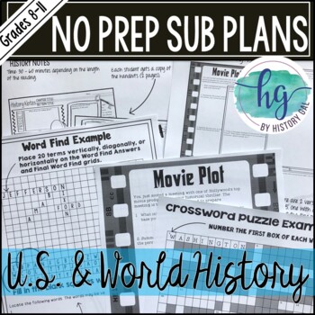 Preview of No Prep Emergency Sub Plans for any U.S. or World History Class Print & Digital