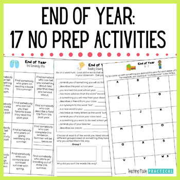 Preview of No Prep End of Year ELA Activities - Fun End of Year Packet, Literacy, Writing
