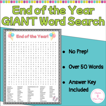 Preview of No Prep End of the Year Activity - GIANT Last Day of School Word Search Puzzle