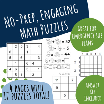 Preview of No Prep, Engaging Math Puzzles for Emergency Sub Plans, Early Finishers & More