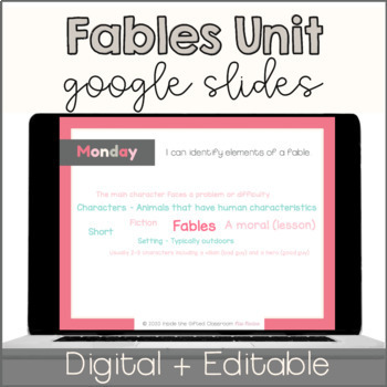 Preview of No Prep Fables Mini Unit | Digital Google Slides + Editable Fable Unit
