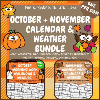 Preview of No Prep Fall Calendar and Weather - Morning Work Bundle for October and November