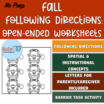Preview of No Prep Fall Following Directions & Prepositions Worksheet