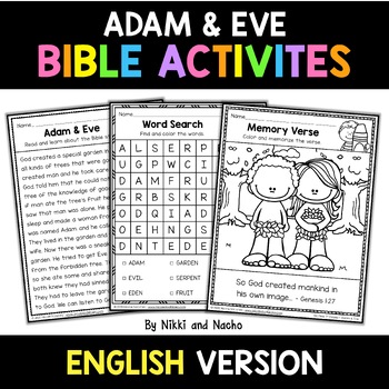 Preview of No Prep Adam and Eve Kids Sunday School Activities Bible Lesson