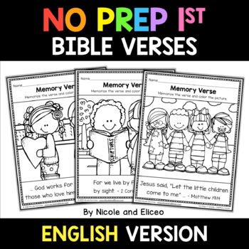 Preview of No Prep First Grade Bible Memory Verse Coloring Sheets