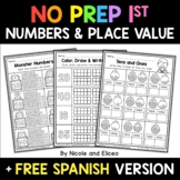 No Prep First Grade Numbers and Place Value Activities + F