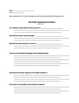 No Prep Fish Cheeks Critical Thinking Questions By Loveandlaughloud