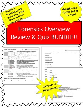 Preview of No Prep Forensics Review Bundle! Includes Rev WS,Quiz & EOY Sketch Notes!