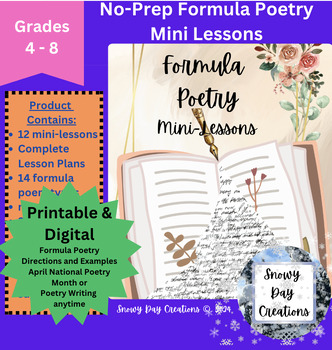 Preview of No-Prep Formula Poetry Writing Mini Lessons National Poetry Month Poetry Writing