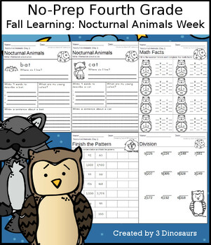 No-Prep Fourth Grade Fall Learning: Nocturnal Animals Week by 3 Dinosaurs