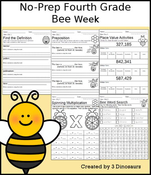Preview of No-Prep Fourth Grade Spring Learning: Bee Week