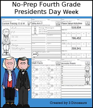 Preview of No-Prep Fourth Grade Winter Learning: Presidents Day Week