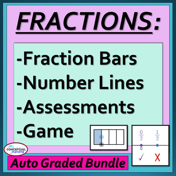 Preview of 3rd Grade Math Fractions Skills Activity Assessment Bundle Centers Intervention