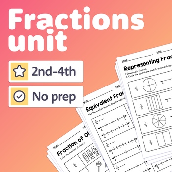 Preview of No Prep Fractions Unit | 2nd, 3rd, 4th Grade Fraction Worksheets & Crafts