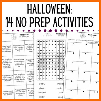 Preview of No Prep Halloween ELA Activities & Worksheets - Fun Packet, Literacy, Writing