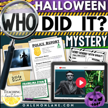 Preview of No Prep Halloween ELA Digital Mystery Escape Room Class Party Games Activities